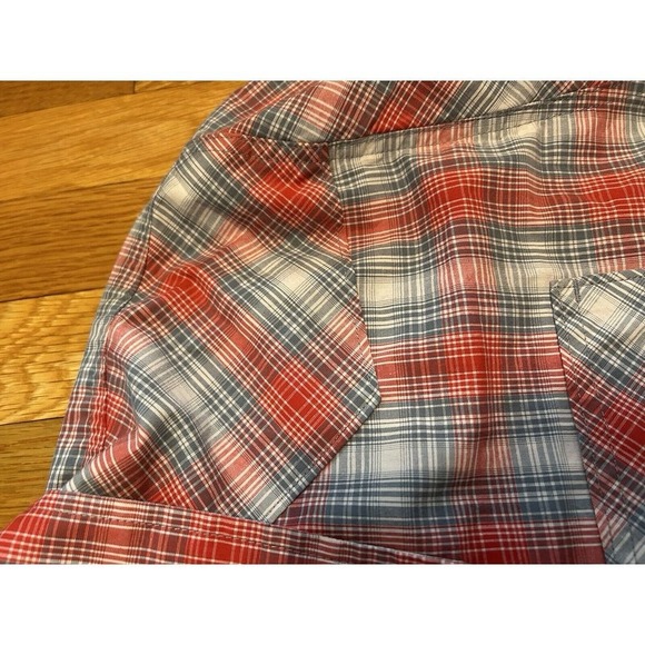 Wrangler Shirt 3XL Orange Red Plaid Cowboy Wash Button Up Rodeo Slim Fit - Picture 5 of 6